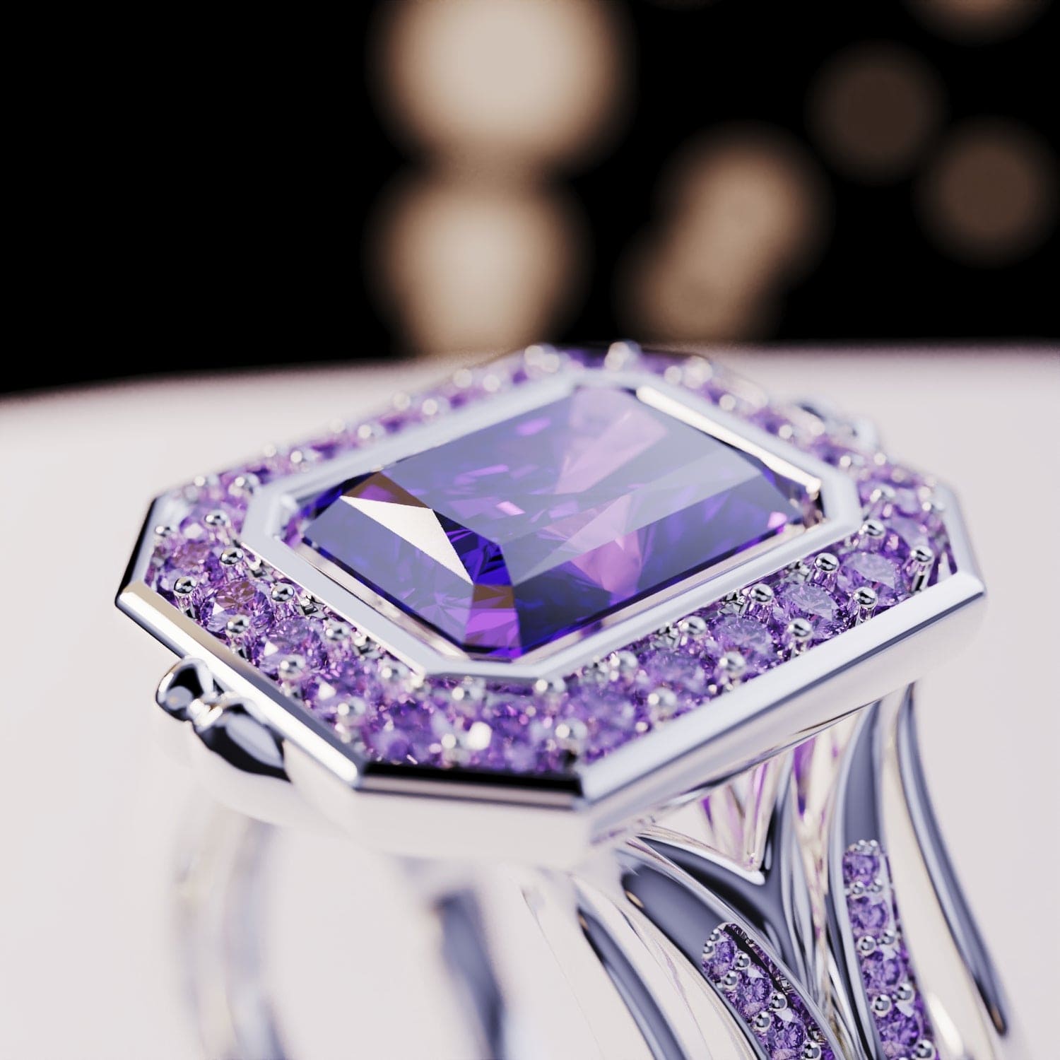 Violet Crown: Emerald Cut Amethyst Ring - S925 Sterling Silver