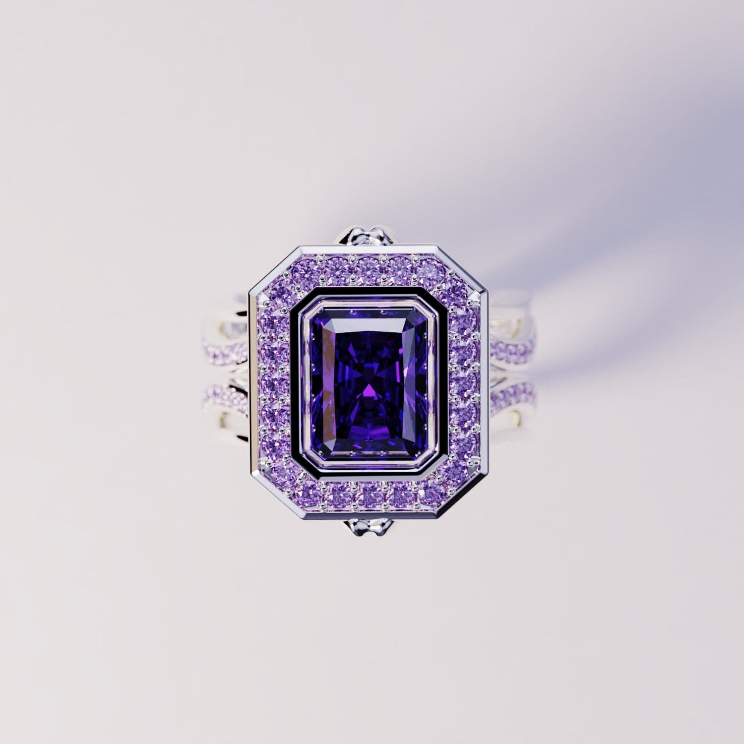 Violet Crown: Emerald Cut Amethyst Ring - S925 Sterling Silver