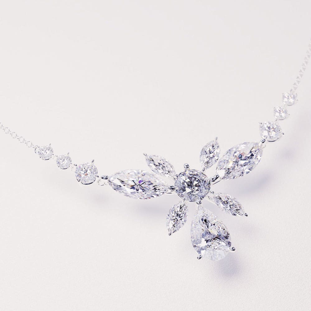 Blossom: Floral Brilliant-Cut Diamonds Necklace - S925 Sterling Silver