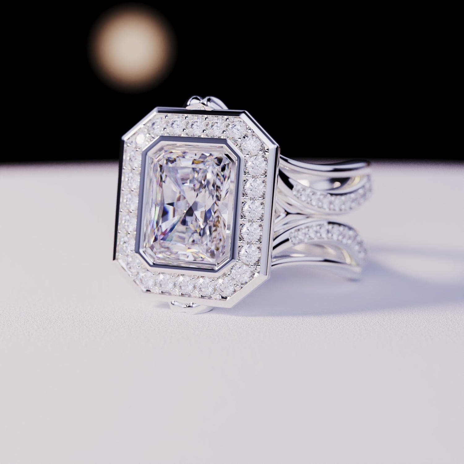 Elysian Glow: Emerald-Cut Diamond Ring - S925 Sterling Silver