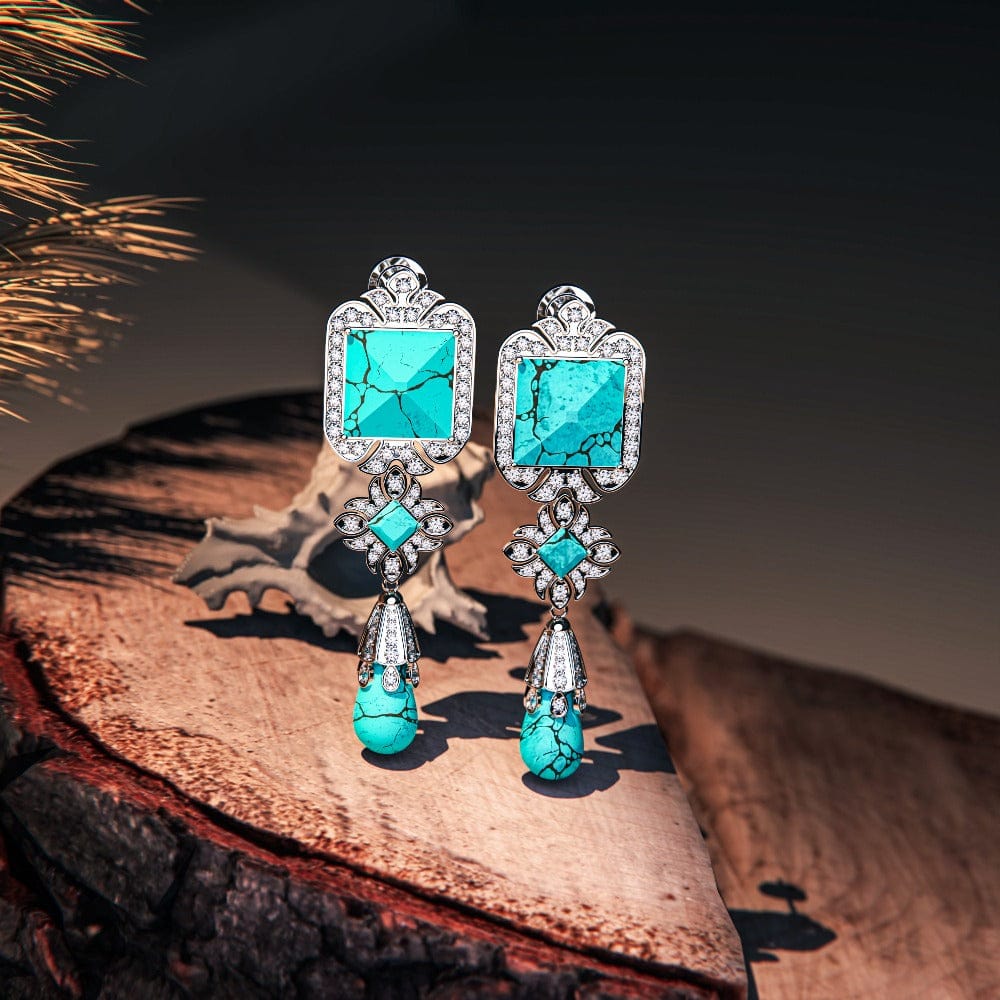 Turquoise Seabed: Ethical Diamond Drop Earrings - S925 Sterling Silver