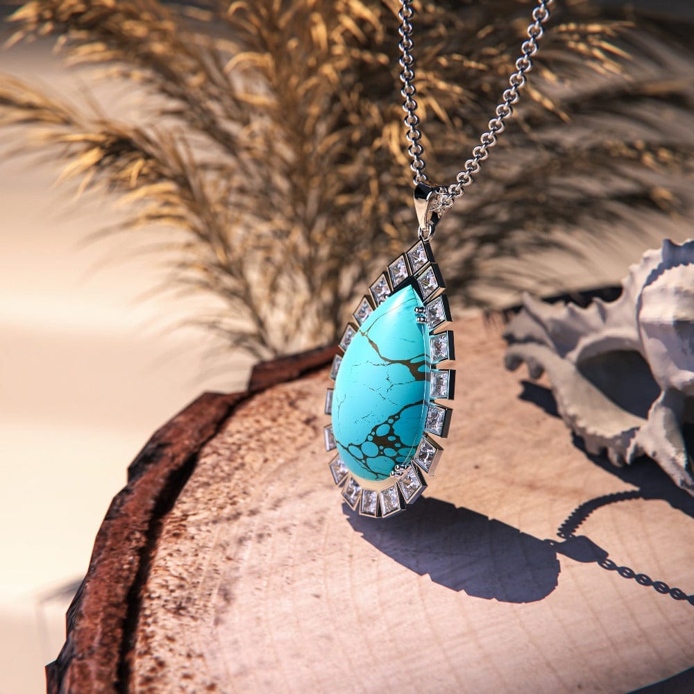 Azure Oceanic Pendant Necklace with a stunning turquoise stone set in sterling silver side view