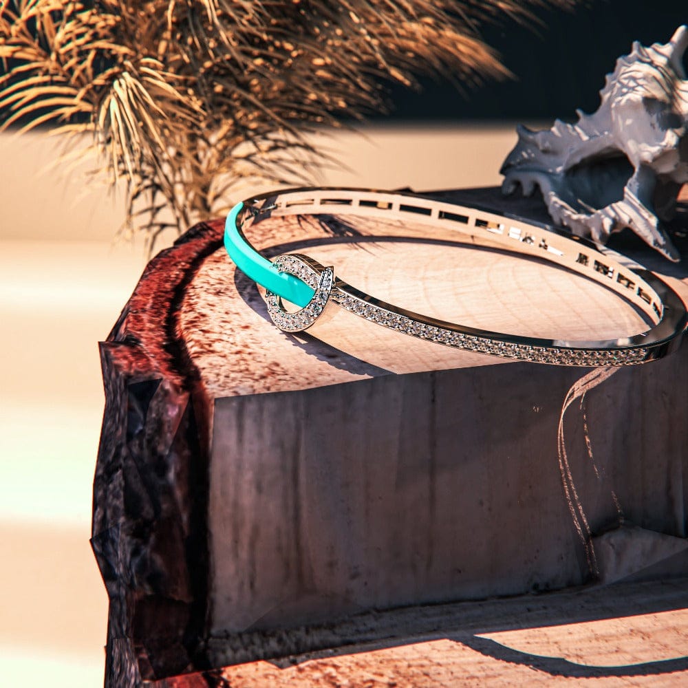 Coastal Elegance: Diamond Turquoise Bracelet - S925 Sterling Silver